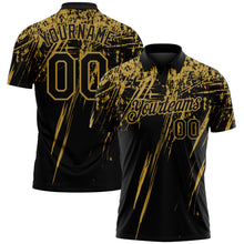 Load image into Gallery viewer, Custom Black-Old Gold Distressed Scratch Brush Stroke Performance Polo Shirt
