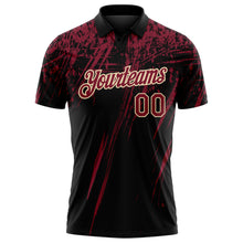 Charger l'image dans la galerie, Custom Black Crimson-Cream Distressed Scratch Brush Stroke Performance Polo Shirt
