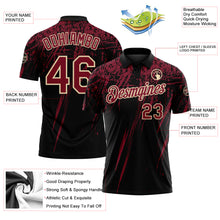Charger l'image dans la galerie, Custom Black Crimson-Cream Distressed Scratch Brush Stroke Performance Polo Shirt
