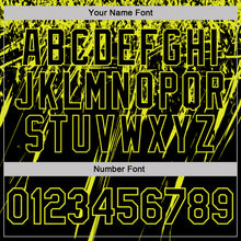 Laden Sie das Bild in den Galerie-Viewer, Custom Black-Neon Yellow Distressed Scratch Brush Stroke Performance Polo Shirt
