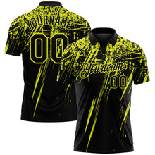 Laden Sie das Bild in den Galerie-Viewer, Custom Black-Neon Yellow Distressed Scratch Brush Stroke Performance Polo Shirt
