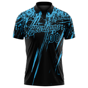 Custom Black-Sky Blue Distressed Scratch Brush Stroke Performance Polo Shirt