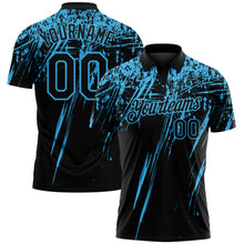 Charger l'image dans la galerie, Custom Black-Sky Blue Distressed Scratch Brush Stroke Performance Polo Shirt
