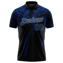 Laden Sie das Bild in den Galerie-Viewer, Custom Black Royal-Light Blue Distressed Scratch Brush Stroke Performance Polo Shirt
