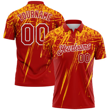 Custom Red Gold-White Distressed Scratch Brush Stroke Performance Polo Shirt