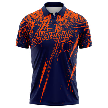 Custom Navy-Orange Distressed Scratch Brush Stroke Performance Polo Shirt