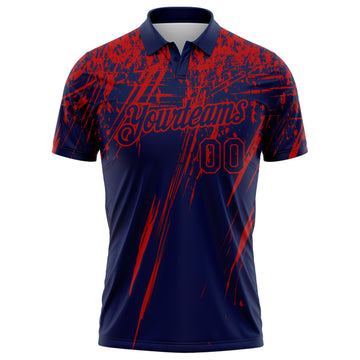 Custom Navy-Red Distressed Scratch Brush Stroke Performance Polo Shirt