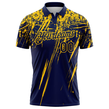 Custom Navy-Yellow Distressed Scratch Brush Stroke Performance Polo Shirt