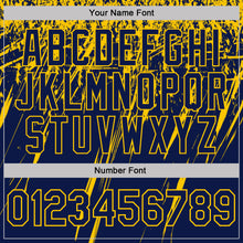 Laden Sie das Bild in den Galerie-Viewer, Custom Navy-Yellow Distressed Scratch Brush Stroke Performance Polo Shirt

