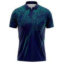 Laden Sie das Bild in den Galerie-Viewer, Custom Navy-Teal Distressed Scratch Brush Stroke Performance Polo Shirt
