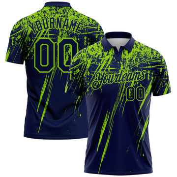 Custom Navy-Neon Green Distressed Scratch Brush Stroke Performance Polo Shirt