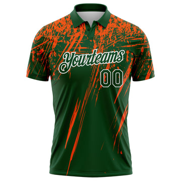 Custom Green Orange-White Distressed Scratch Brush Stroke Performance Polo Shirt