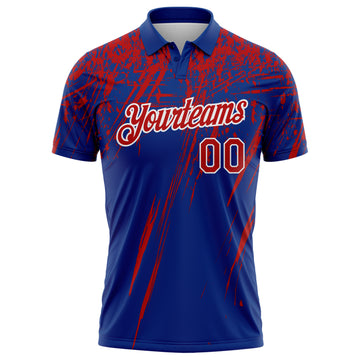 Custom Royal Red-White Distressed Scratch Brush Stroke Performance Polo Shirt