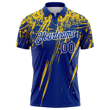 Custom Royal Yellow-White Distressed Scratch Brush Stroke Performance Polo Shirt