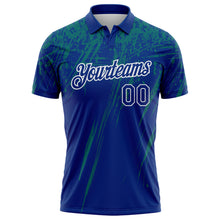Laden Sie das Bild in den Galerie-Viewer, Custom Royal Teal-White Distressed Scratch Brush Stroke Performance Polo Shirt

