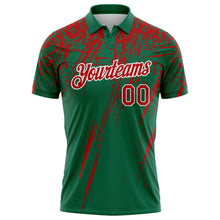 Laden Sie das Bild in den Galerie-Viewer, Custom Kelly Green Red-White Distressed Scratch Brush Stroke Performance Polo Shirt
