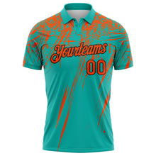 Charger l'image dans la galerie, Custom Aqua Orange-Black Distressed Scratch Brush Stroke Performance Polo Shirt
