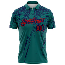Charger l'image dans la galerie, Custom Teal Navy-Red Distressed Scratch Brush Stroke Performance Polo Shirt
