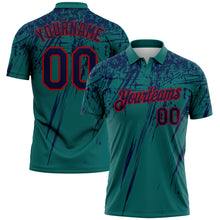 Charger l'image dans la galerie, Custom Teal Navy-Red Distressed Scratch Brush Stroke Performance Polo Shirt
