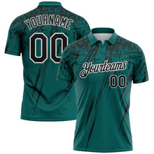 Load image into Gallery viewer, Custom Teal Black-White Distressed Scratch Brush Stroke Performance Polo Shirt
