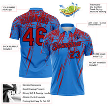 Charger l'image dans la galerie, Custom Powder Blue Red-Navy Distressed Scratch Brush Stroke Performance Polo Shirt
