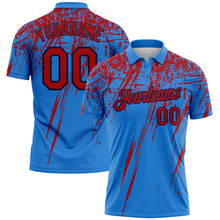Charger l'image dans la galerie, Custom Powder Blue Red-Navy Distressed Scratch Brush Stroke Performance Polo Shirt
