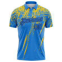 Загрузить изображение в средство просмотра галереи, Custom Powder Blue Yellow-Navy Distressed Scratch Brush Stroke Performance Polo Shirt
