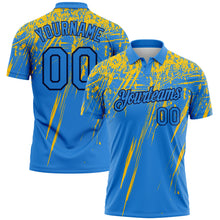 Загрузить изображение в средство просмотра галереи, Custom Powder Blue Yellow-Navy Distressed Scratch Brush Stroke Performance Polo Shirt
