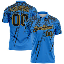 Charger l'image dans la galerie, Custom Powder Blue Black-Old Gold Distressed Scratch Brush Stroke Performance Polo Shirt
