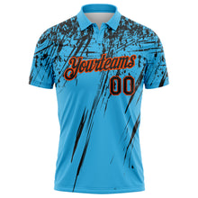 Load image into Gallery viewer, Custom Sky Blue Black-Orange Distressed Scratch Brush Stroke Performance Polo Shirt
