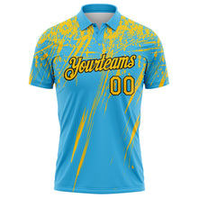 Load image into Gallery viewer, Custom Sky Blue Yellow-Black Distressed Scratch Brush Stroke Performance Polo Shirt
