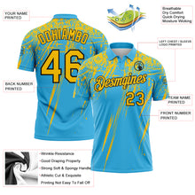 Load image into Gallery viewer, Custom Sky Blue Yellow-Black Distressed Scratch Brush Stroke Performance Polo Shirt
