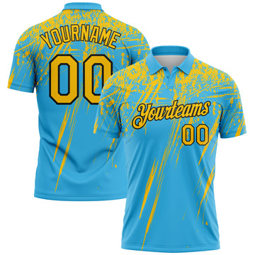 Custom Sky Blue Yellow-Black Distressed Scratch Brush Stroke Performance Polo Shirt