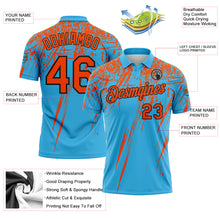 Load image into Gallery viewer, Custom Sky Blue Orange-Black Distressed Scratch Brush Stroke Performance Polo Shirt
