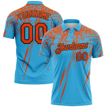 Load image into Gallery viewer, Custom Sky Blue Orange-Black Distressed Scratch Brush Stroke Performance Polo Shirt
