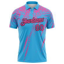 Загрузить изображение в средство просмотра галереи, Custom Sky Blue Pink-Black Distressed Scratch Brush Stroke Performance Polo Shirt
