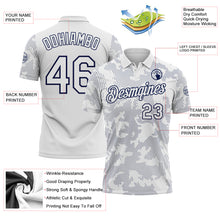 Laden Sie das Bild in den Galerie-Viewer, Custom White-Navy 3D Pattern Abstract Fluid Line Performance Polo Shirt

