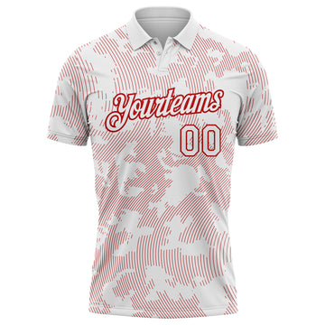 Custom White-Red 3D Pattern Abstract Fluid Line Performance Polo Shirt