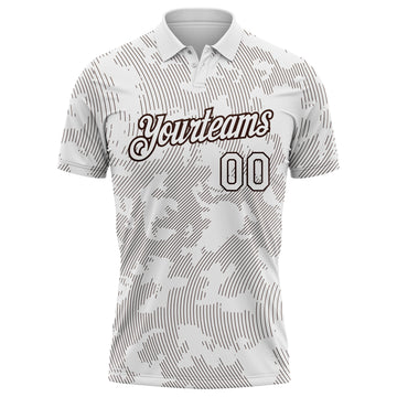 Custom White-Brown 3D Pattern Abstract Fluid Line Performance Polo Shirt