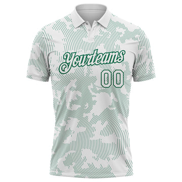 Custom White-Kelly Green 3D Pattern Abstract Fluid Line Performance Polo Shirt
