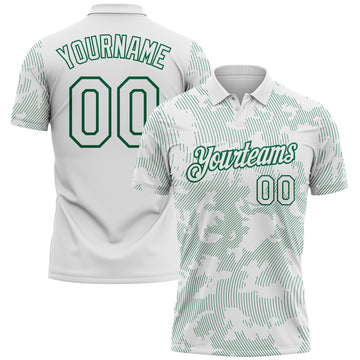 Custom White-Kelly Green 3D Pattern Abstract Fluid Line Performance Polo Shirt