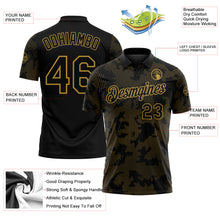 Load image into Gallery viewer, Custom Black-Old Gold 3D Pattern Abstract Fluid Line Performance Polo Shirt
