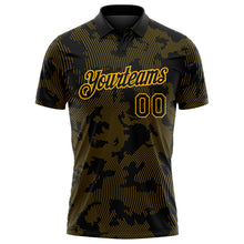 Load image into Gallery viewer, Custom Black-Gold 3D Pattern Abstract Fluid Line Performance Polo Shirt
