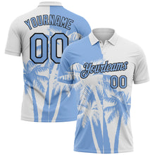 Загрузить изображение в средство просмотра галереи, Custom White Light Blue-Black Hawaii Tropical Coastal Palm Trees Performance Polo Shirt
