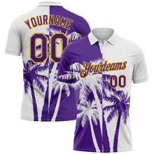 Загрузить изображение в средство просмотра галереи, Custom White Purple-Yellow Hawaii Tropical Coastal Palm Trees Performance Polo Shirt
