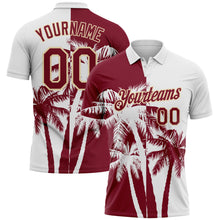 Загрузить изображение в средство просмотра галереи, Custom White Crimson-Cream Hawaii Tropical Coastal Palm Trees Performance Polo Shirt
