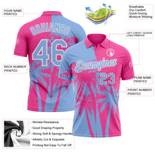 Загрузить изображение в средство просмотра галереи, Custom Pink Light Blue-White Hawaii Tropical Coastal Palm Trees Performance Polo Shirt
