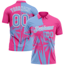 Загрузить изображение в средство просмотра галереи, Custom Pink Light Blue-White Hawaii Tropical Coastal Palm Trees Performance Polo Shirt
