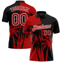 Загрузить изображение в средство просмотра галереи, Custom Black Red-White Hawaii Tropical Coastal Palm Trees Performance Polo Shirt
