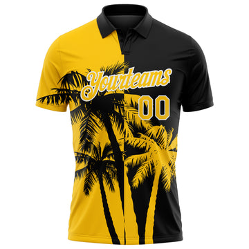 Custom Black Yellow-White Hawaii Tropical Coastal Palm Trees Performance Polo Shirt
